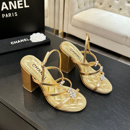 CC 2026 Camellia Chunky Heeled Sandals 90 Lambskin