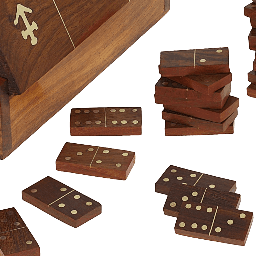 Handmade Wooden Domino Game with Nautical Storage Box - Complete Game Set