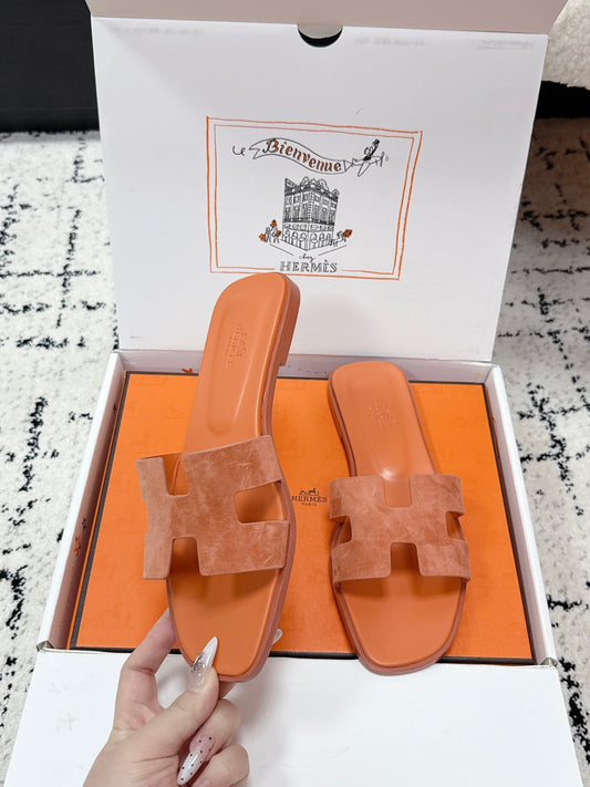 HM 26ss Oran Sandals Light Orange Suede Cowhide 617198