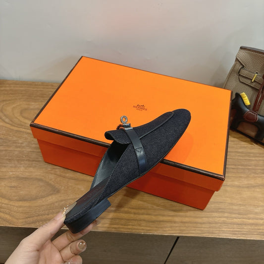 HM 26ss Mule Black Denim Calfskin 638478