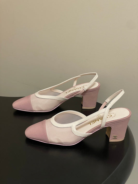 CC 26s Slingback 65 Light Pink Mesh Fabric Sheepskin 649443