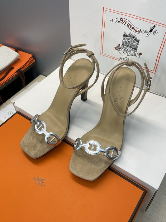 HM 26ss Pig-Nose Sandals 105 Beige Suede Leather 607081
