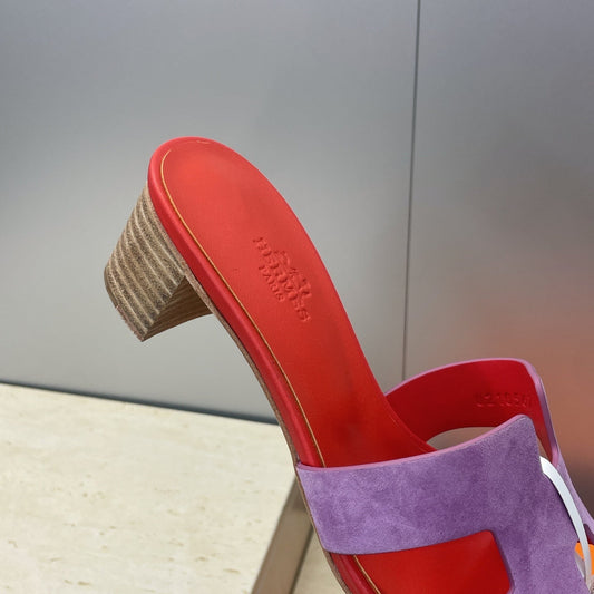 HM 26ss Oran Sandals 45 Red Purple Suede Cowhide 607214