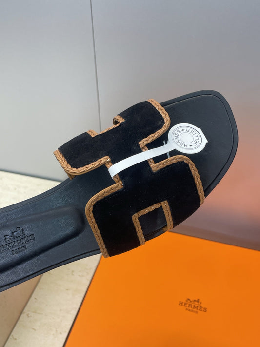 HM 26ss Oran Sandals Black Brown Suede Calfskin 607254