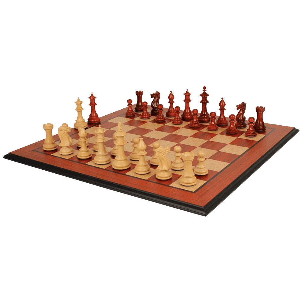 The Chess Store Royal Staunton Wood Chess Set African Padauk & Boxwood Chess Pieces with Padauk & Bird's Eye Maple Molded Chess Board