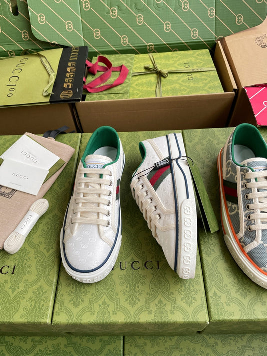GG 26 Platform Sneaker White Green Monogram Canvas 632829