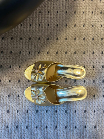 CC 26s High-Heeled Slides 60 Metallic Gold Cowhide 627182