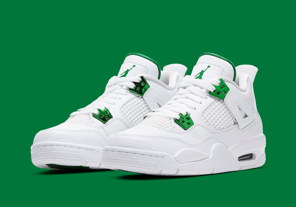 Air Jordan 4 Retro Metallic Green Sneakers - Cushioned Stride
