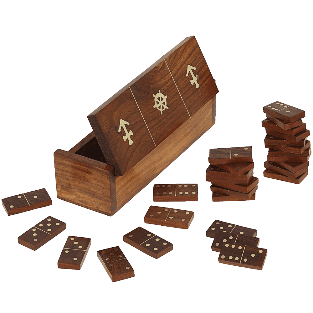 Handmade Wooden Domino Game with Nautical Storage Box - Complete Game Set