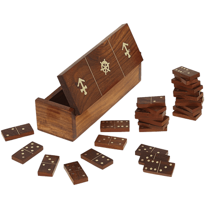 Handmade Wooden Domino Game with Nautical Storage Box - Complete Game Set