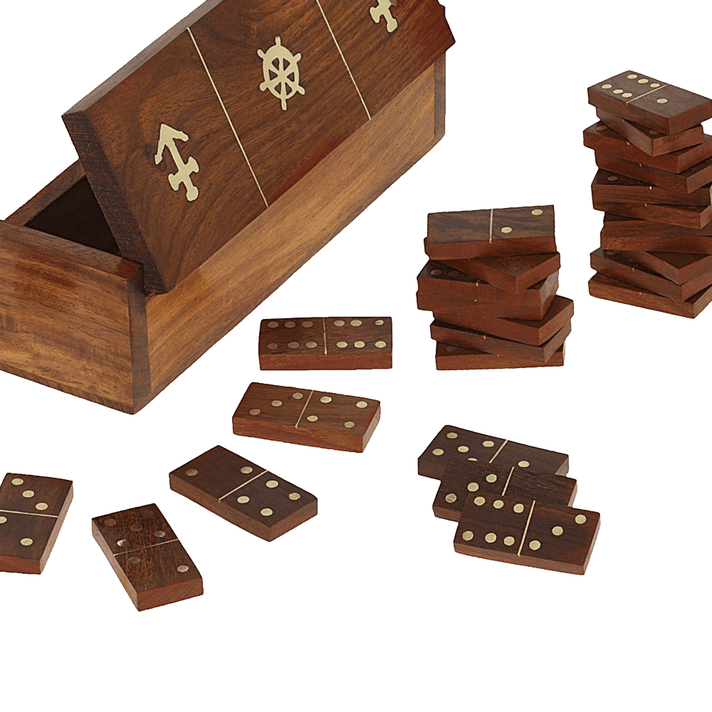 Handmade Wooden Domino Game with Nautical Storage Box - Complete Game Set