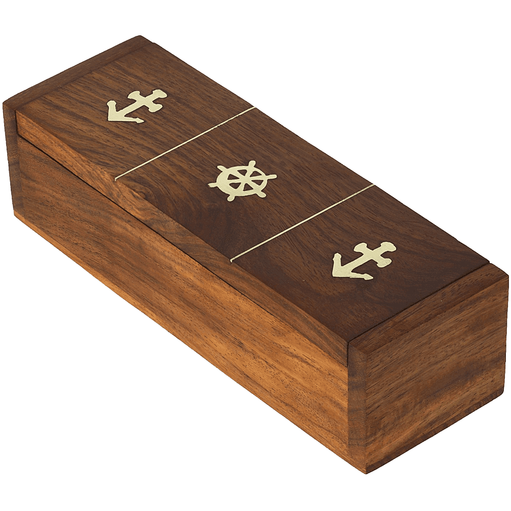 Handmade Wooden Domino Game with Nautical Storage Box - Complete Game Set