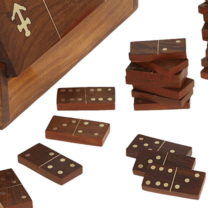 Handmade Wooden Domino Game with Nautical Storage Box - Complete Game Set