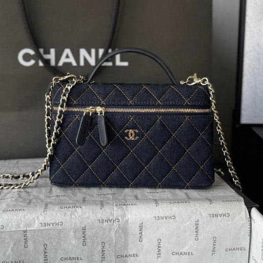 Chanel 2026 Vanity Bag 19.5cm Blue Denim Leather