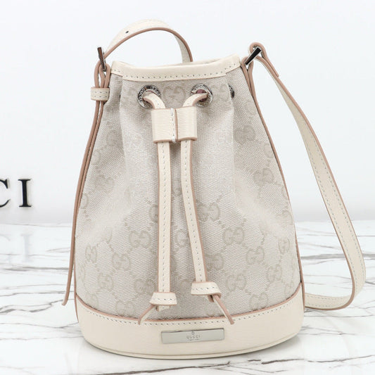 Gucci 2026 Tribeca Small Bucket Bag 20cm Cream Canvas Leather