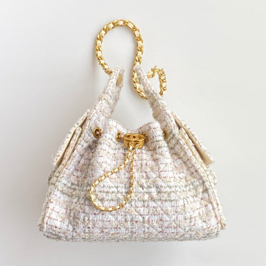 Chanel 2026 Hobo Bag 22cm Ivory White Pink Tweed