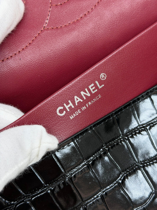 Chanel 2026 Crocodile-embossed Bag 32cm Black Leather Silver Hardware