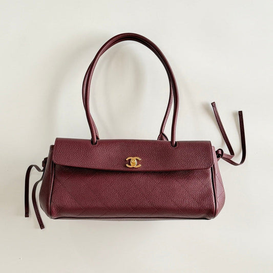 Chanel 2026 Shopping Bag 30.5cm Burgundy Red Grained Calfskin