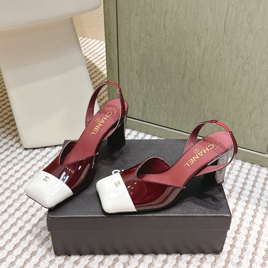 CC 26s Mary Jane Sandals 90 Dark Red White Patent Leather 653548