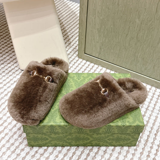 GG 26ss Loafers Rhinestones Brown Wool 612030