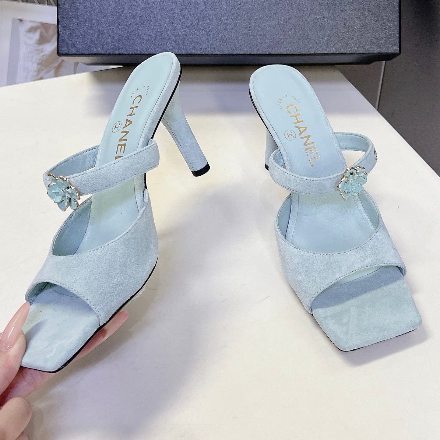Chanel 2026 Mule 70mm Embossing And Suede Calfskin 895349