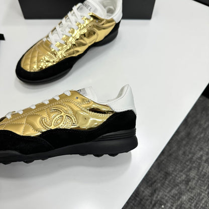 CC 26s Casual Sneakers Black Gold Suede Cowhide 626456