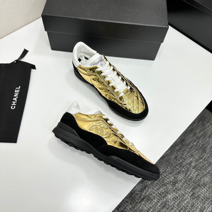 CC 26s Casual Sneakers Black Gold Suede Cowhide 626456