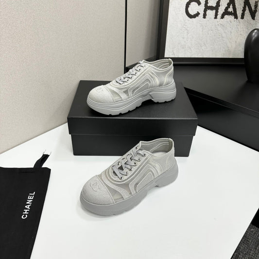 CC 26s Casual Sneakers Rhinestones Light Gray Mesh Sheepskin 626363