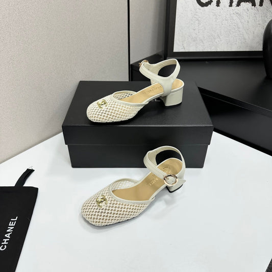 CC 2026 Mary Jane Sandals 45 White Satin Cowhide 668119