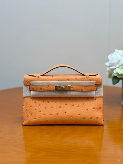 Hermes 2026 Mini Kelly Bag 22cm Ostrich Leather 284424