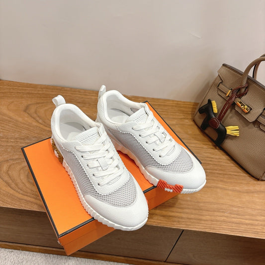 HM 26ss Sneakers White Gray Cowhide  Fabric 638567