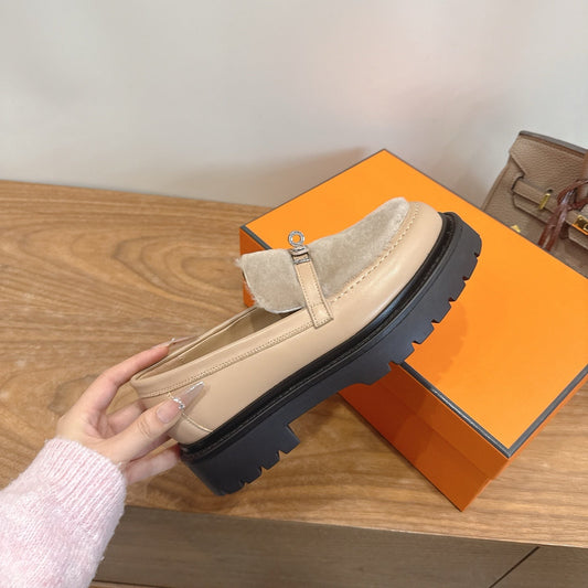 HM 26ss Loafers Dark Beige Wool Calfskin 638438