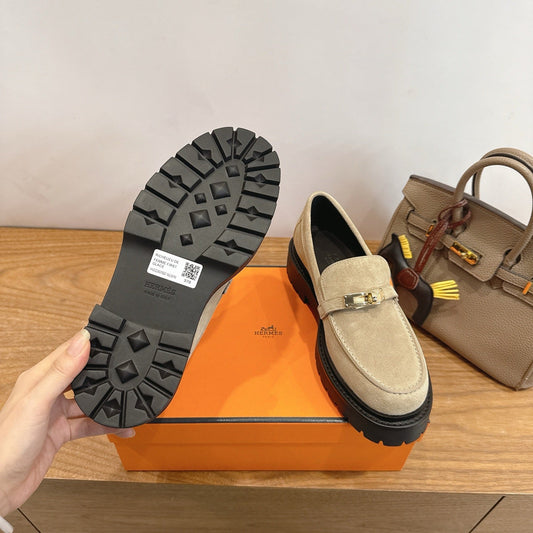 HM 26ss Loafers Beige Black Suede Calfskin 638440