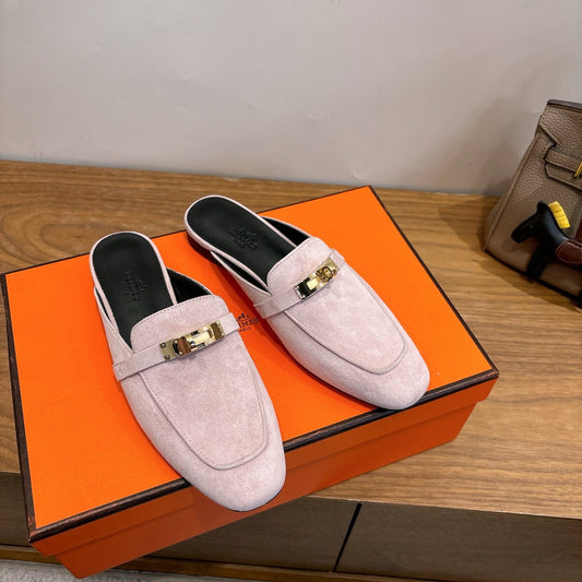 HM 26ss Mule Light Pink Black Suede Calfskin 638484