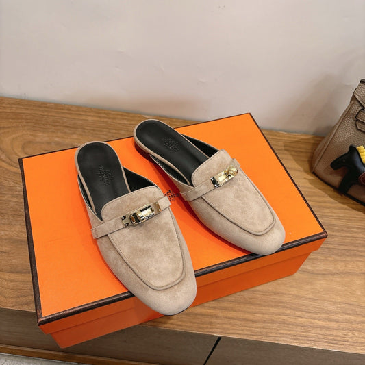 HM 26ss Mule Beige Black Suede Calfskin 638479