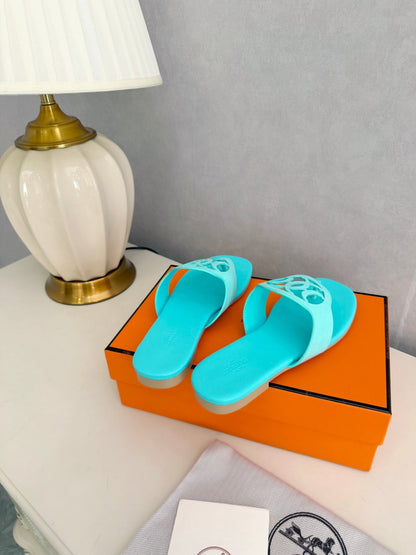 HM 26ss Pig-Nose Slipper Turquoise Leather 605904