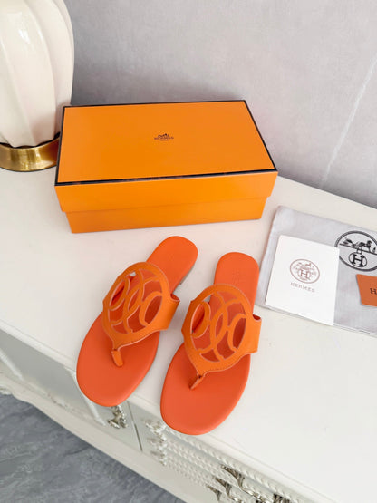 HM 26ss Pig-Nose Slipper Orange Leather 605908