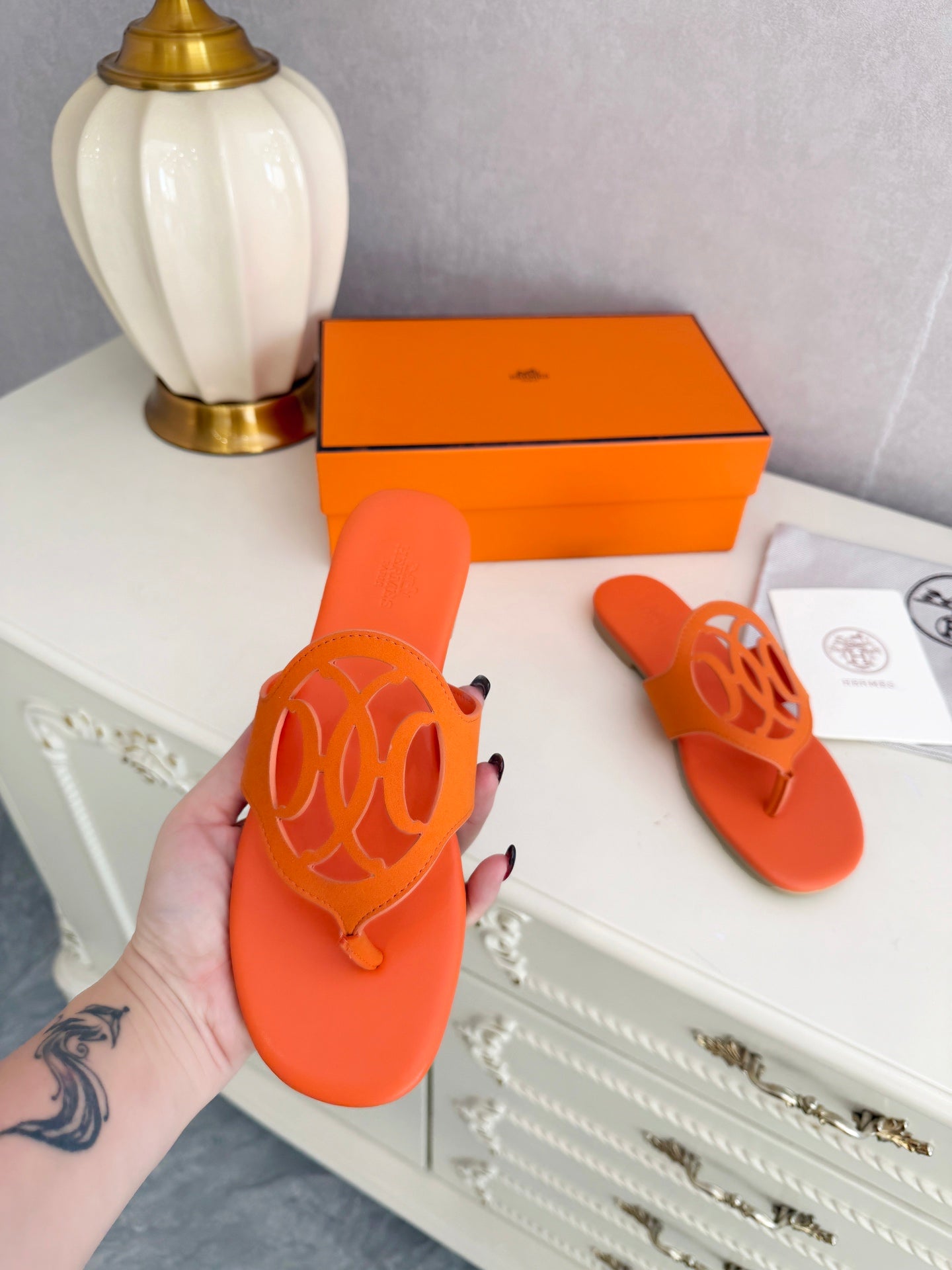 HM 26ss Pig-Nose Slipper Orange Leather 605908