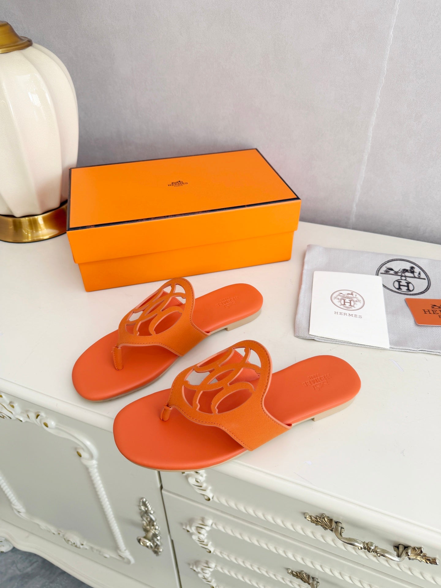 HM 26ss Pig-Nose Slipper Orange Leather 605908