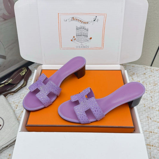 HM 26ss Oran Sandals 50 Purple Crystal Suede Cowhide 625258