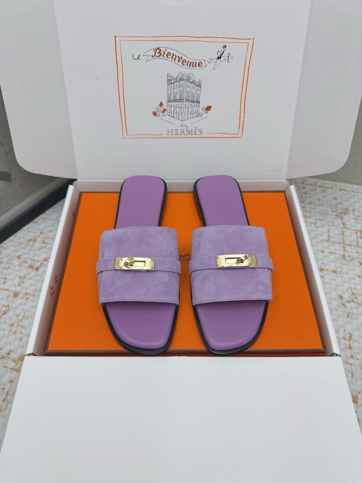 HM 26ss Oasis Sandals Purple Suede Cowhide 625147