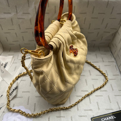 Chanel 2026 Tortoiseshell Handle Mini Bag 25cm Beige Lambskin
