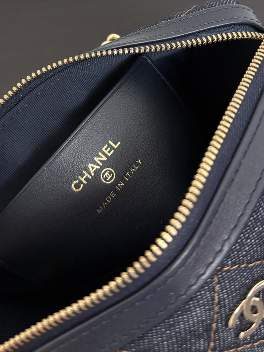 Chanel 2026 Bowling Bag 18.5cm Blue Denim Leather