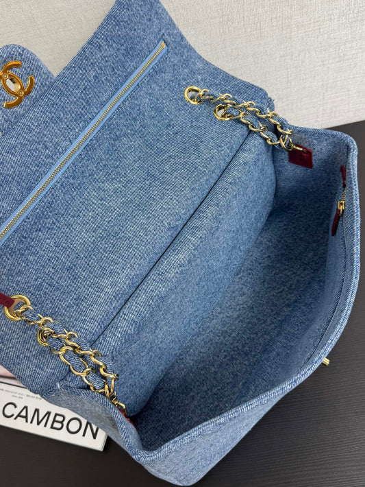 Chanel 2026 Flap Bag Blue Gold Denim