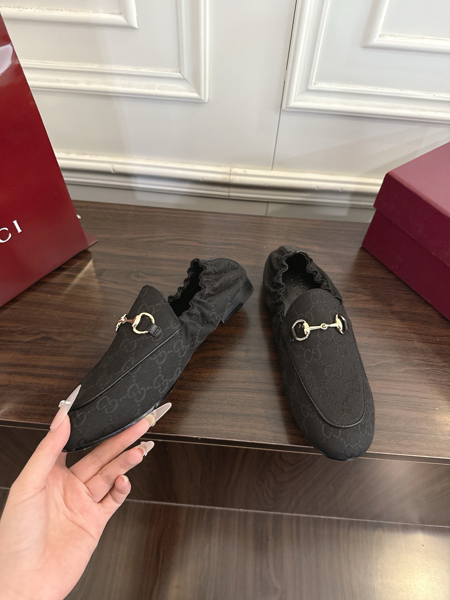 GG 26SS Loafers Black Monogram Canvas Leather 645953