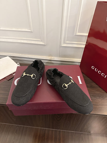 GG 26SS Loafers Black Monogram Canvas Leather 645953