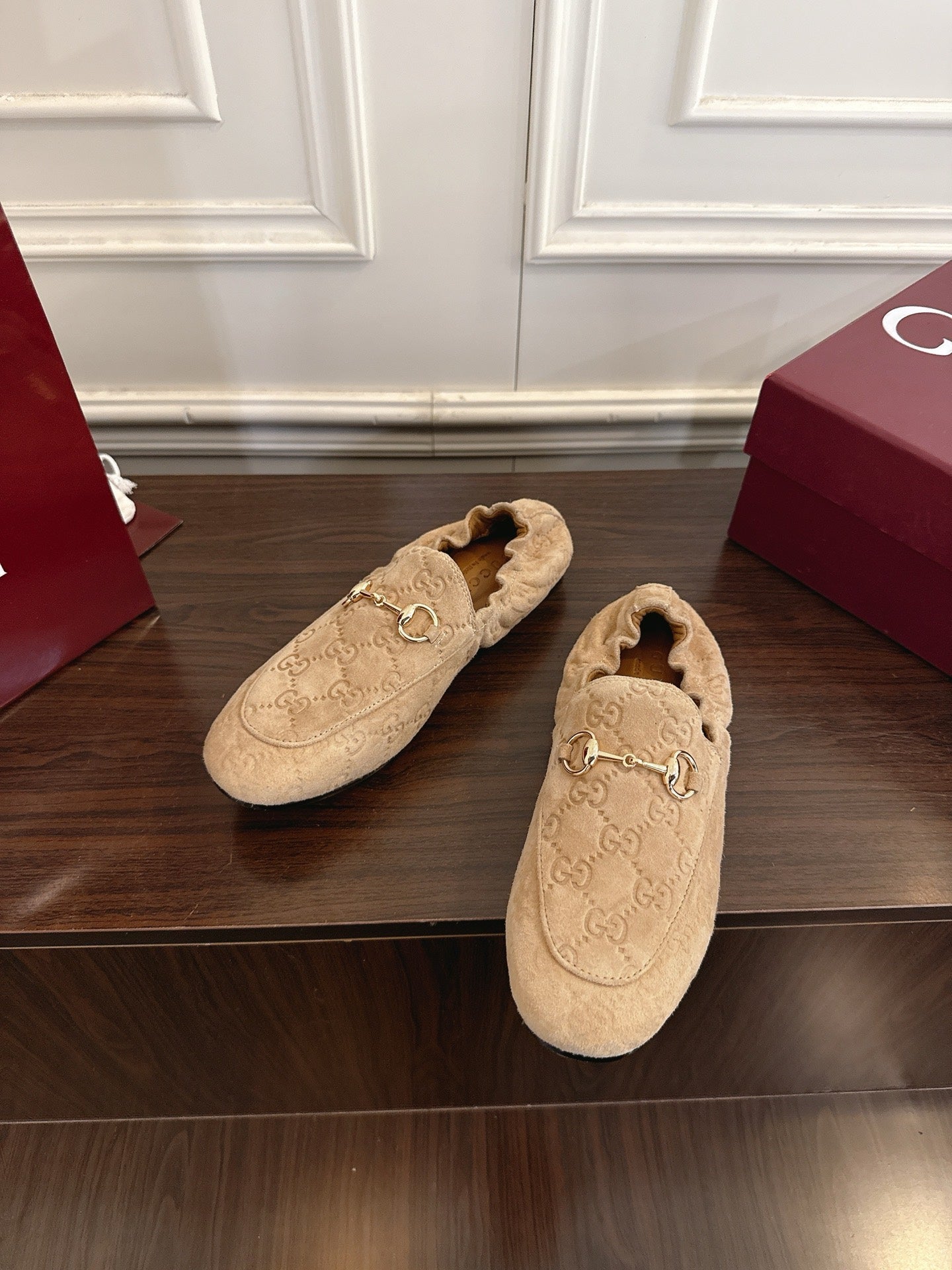 GG 26SS Loafers Beige Monogram Suede Leather 645961