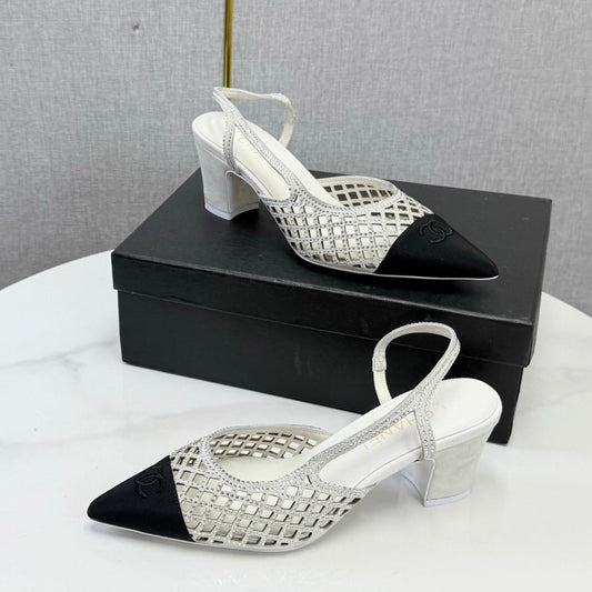 Chanel 2026 Embellished Mesh Slingback 50mm Sheepskin Satin 904533