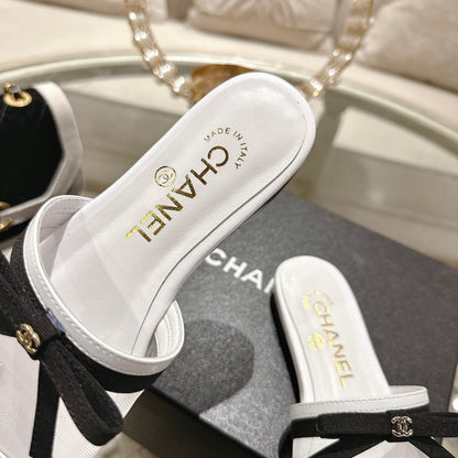 CC 26s Chunky Heel Sandals White Mesh Sheepskin 627066
