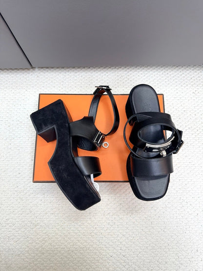 HM 2026 Platform Sandals 70 Black Suede Cowhide 664408
